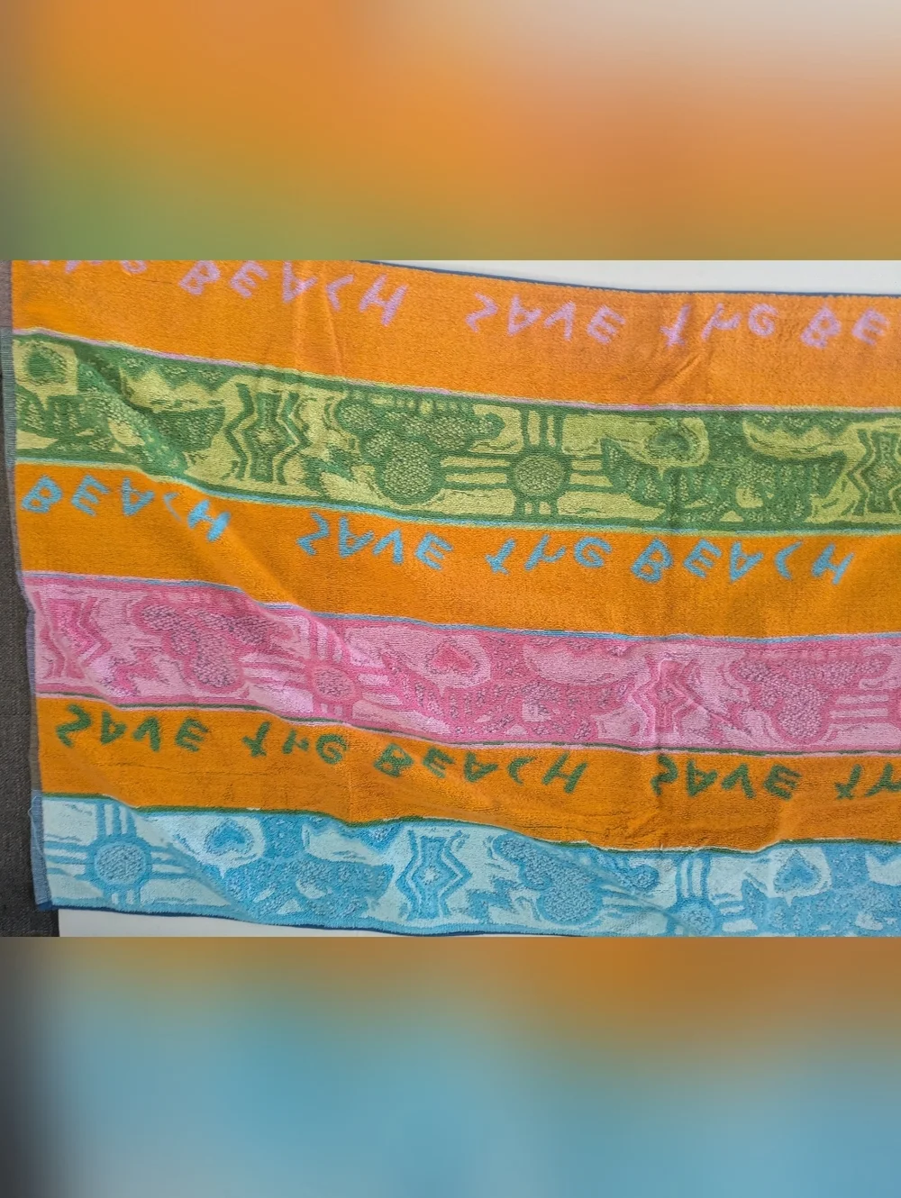 Vintage Beach Towel Save The Beach Colorful Seven Seas